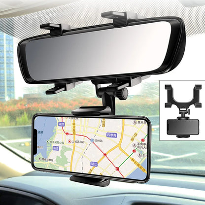360° Adjustable Car Mirror Mount for Smartphones and GPS - Compatible with iPhone 13 and Other Mobile Devices