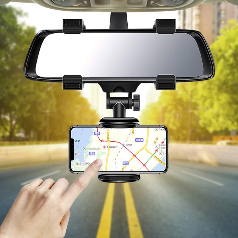 360° Adjustable Car Mirror Mount for Smartphones and GPS - Compatible with iPhone 13 and Other Mobile Devices