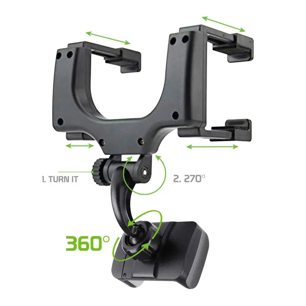 360° Adjustable Car Mirror Mount for Smartphones and GPS - Compatible with iPhone 13 and Other Mobile Devices