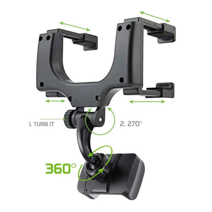 360° Adjustable Car Mirror Mount for Smartphones and GPS - Compatible with iPhone 13 and Other Mobile Devices