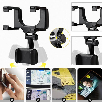 360° Adjustable Car Mirror Mount for Smartphones and GPS - Compatible with iPhone 13 and Other Mobile Devices