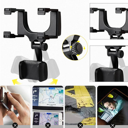 360° Adjustable Car Mirror Mount for Smartphones and GPS - Compatible with iPhone 13 and Other Mobile Devices