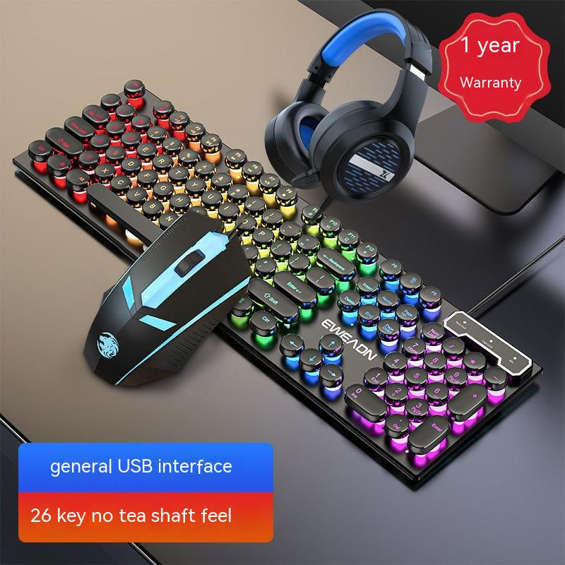 Retro Round Wired Keyboard and Mouse Set